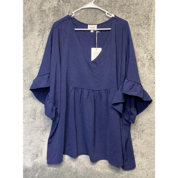 Andree By Unit Navy Ruffle Sleeve Top Women’s Plus Size 3X NWT - Picture 1 of 6